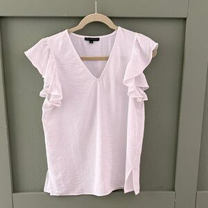 Adrianna Papell White Flutter Short Sleeve Blouse - Small